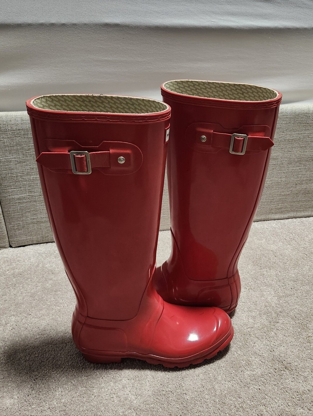 Red HUNTER Tall Glossy Rain Boots Women's Size 6 - Picture 10 of 10